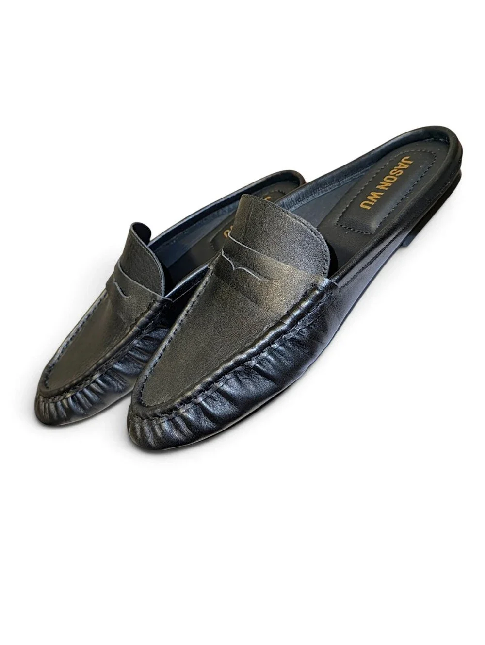 Jason Wu Luxury Designer Black Leather Loafer Mules Slides Womans Size 9 NWT